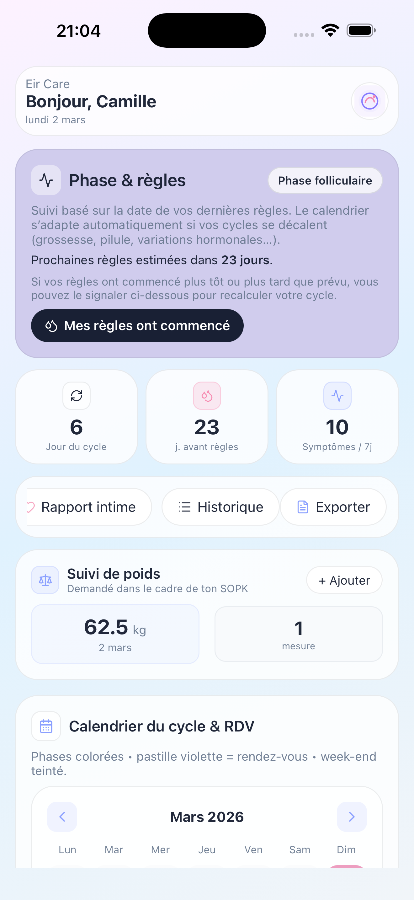 Eir Care — Tableau de bord