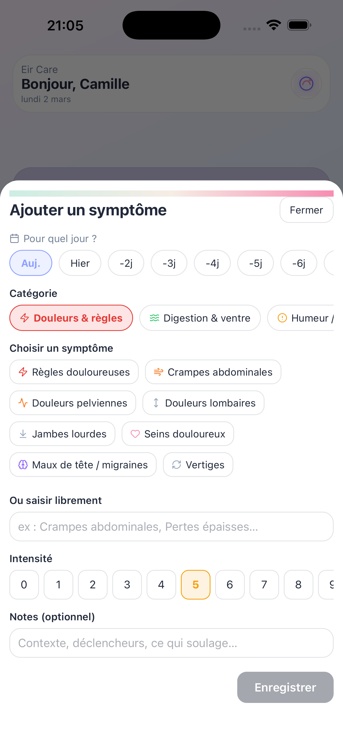 Journal des symptômes